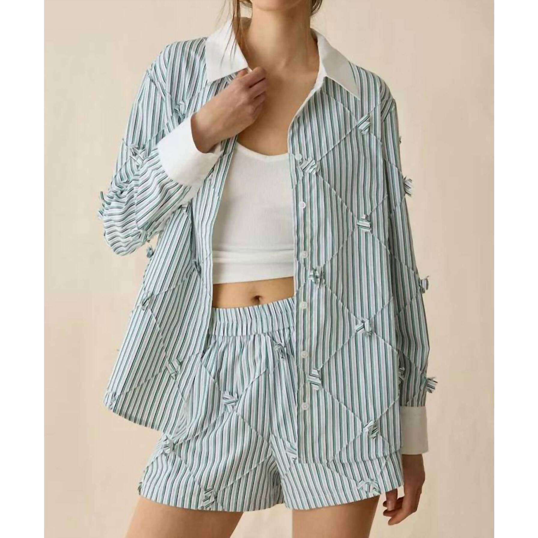 New Maude Club Atlas Shirt In Green Stripe